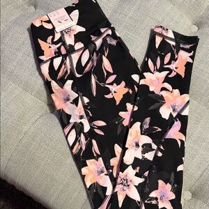 Victoria's Secret Black Leggings with Pink Floral Print